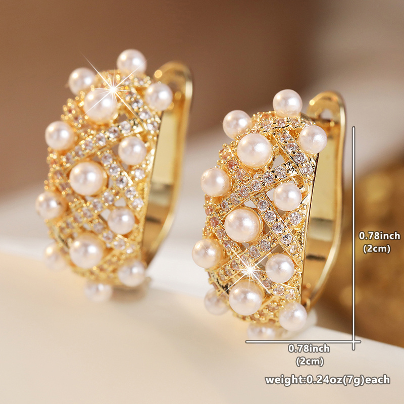 Light Luxury Grid Synthetic Zirconia Inlaid Earrings for Women